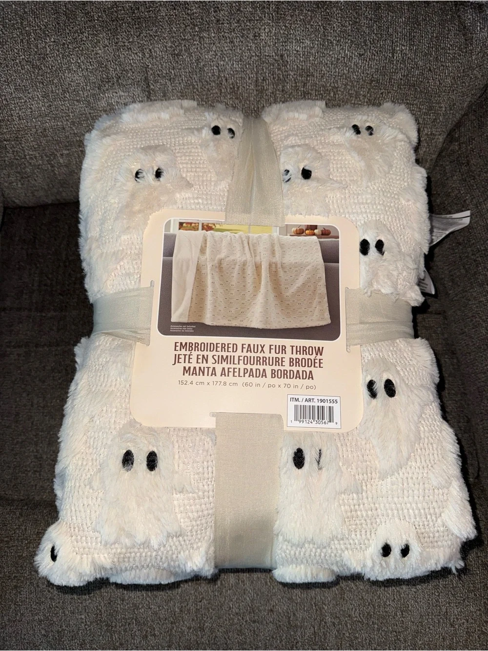 Embroidered Faux Fur Throw Blanket - Cream